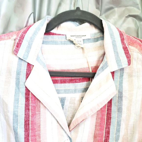 beachlunchlounge Sleeveless Knot at the Waist Striped Button Up Top 0085 - Picture 4 of 6